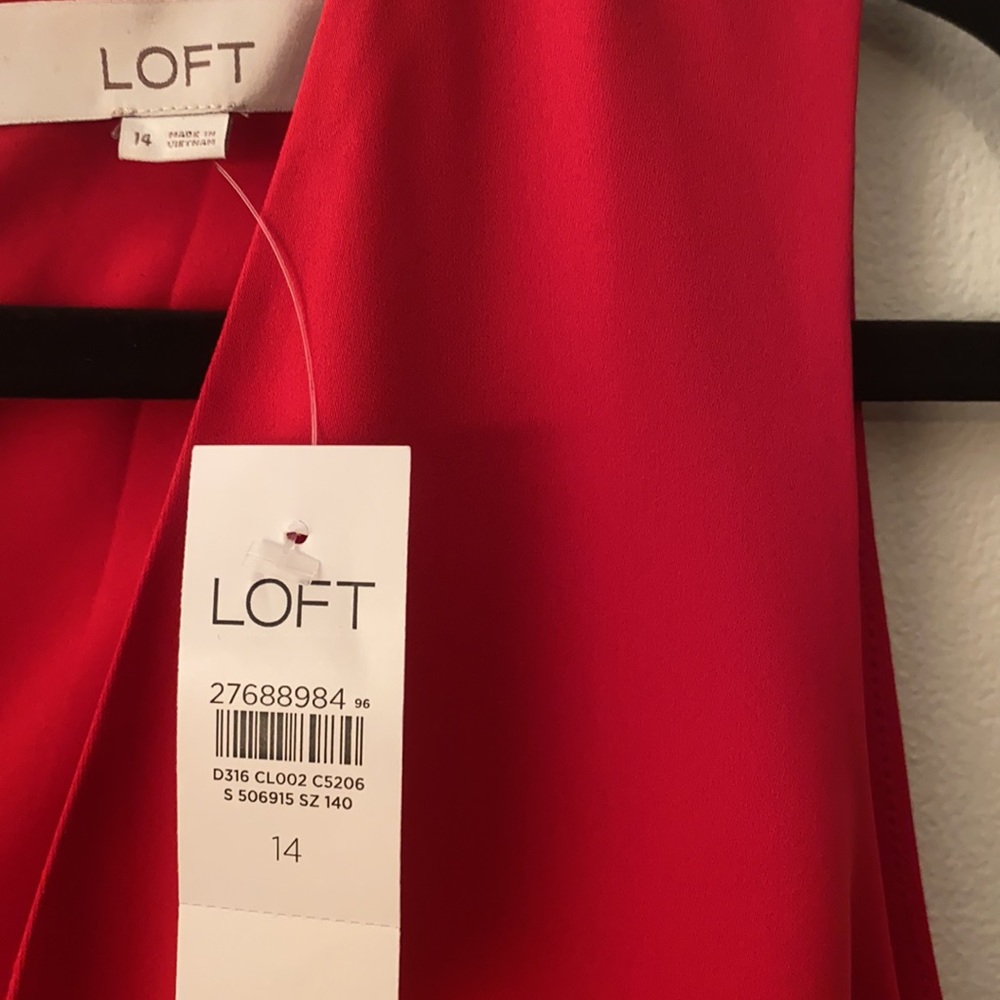 Loft Red Faux Wrap Sleeveless Lined Dress, SZ 14, NWT - Picture 4 of 6